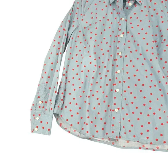 Boden Sienna Shirt 10 US Blue Red Polka Dot Button Up Cotton Classic Long Sleeve - Picture 5 of 13
